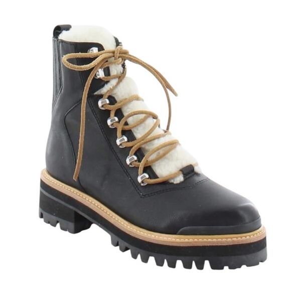 Marc Fisher LTD  Izzie Shearling Lug Sole Black Lace Up Ankle Boot Size 9 NEW - Picture 1 of 11